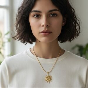 Gold Sun Pendant Necklace Stainless Steel